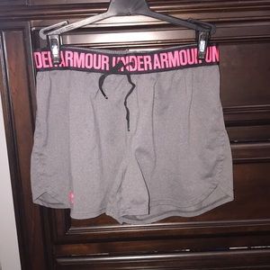 charcoal gray under armor shorts.